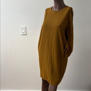 Cos oversized shirt shift dress mustard yellow brown longsleeve pockets size 4